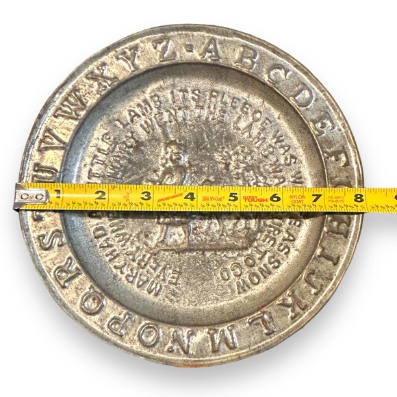 Antique 1800s‎ Children's Tin Alphabet Plate Mary Had a Little Lamb - Picture 3 of 3